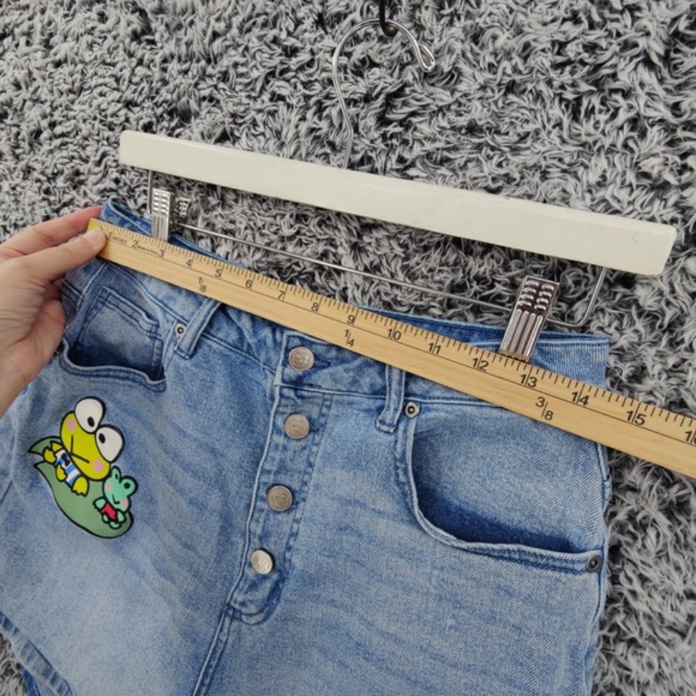 Sanrio Keroppi Women Kawaii Hello Kitty Cute Denim Shorts 9 Button Fly High Rise - Picture 3 of 15